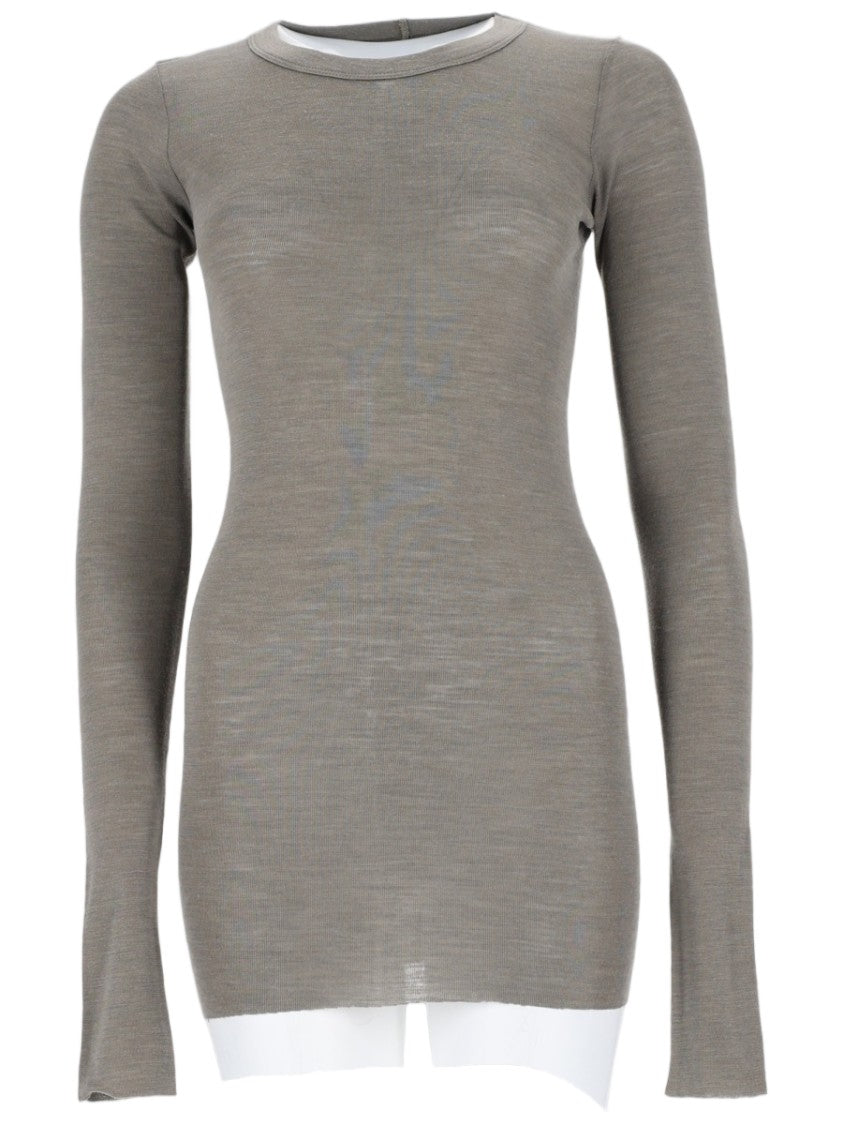 Rick Owens Long-Sleeved Fitted Taupe Wool-Silk Top