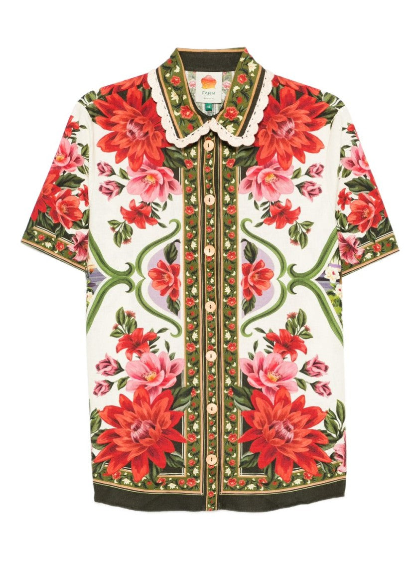 Farm Rio Multicolor Floral Motif Linen-Viscose Shirt