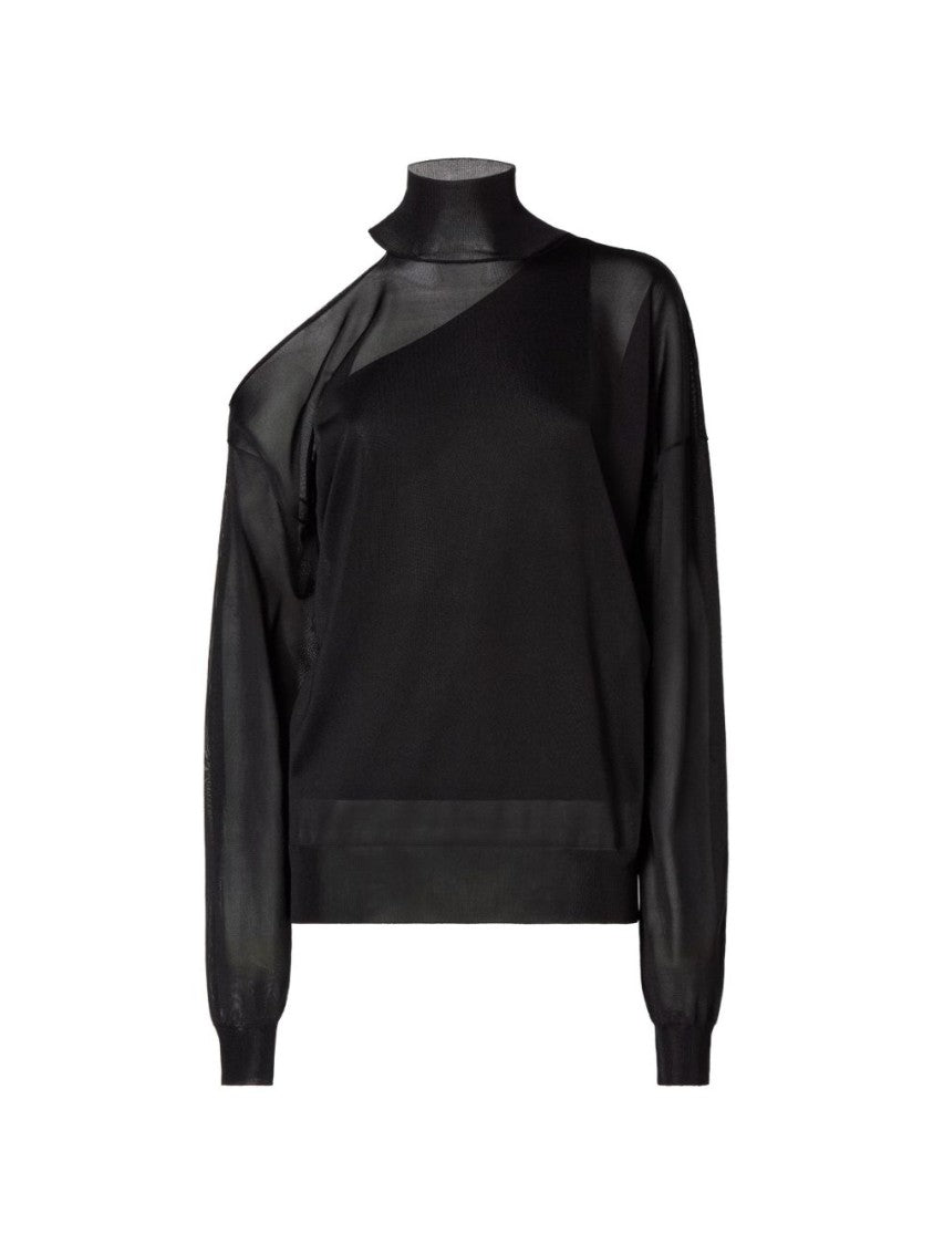 Fendi Asymmetrical Mesh Black Sweater