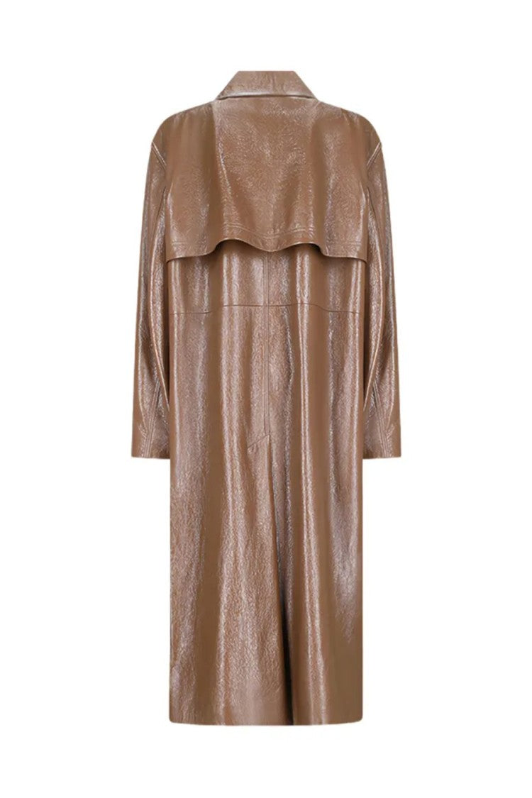 Jil Sander Brown Leather Button-Front Long Coat