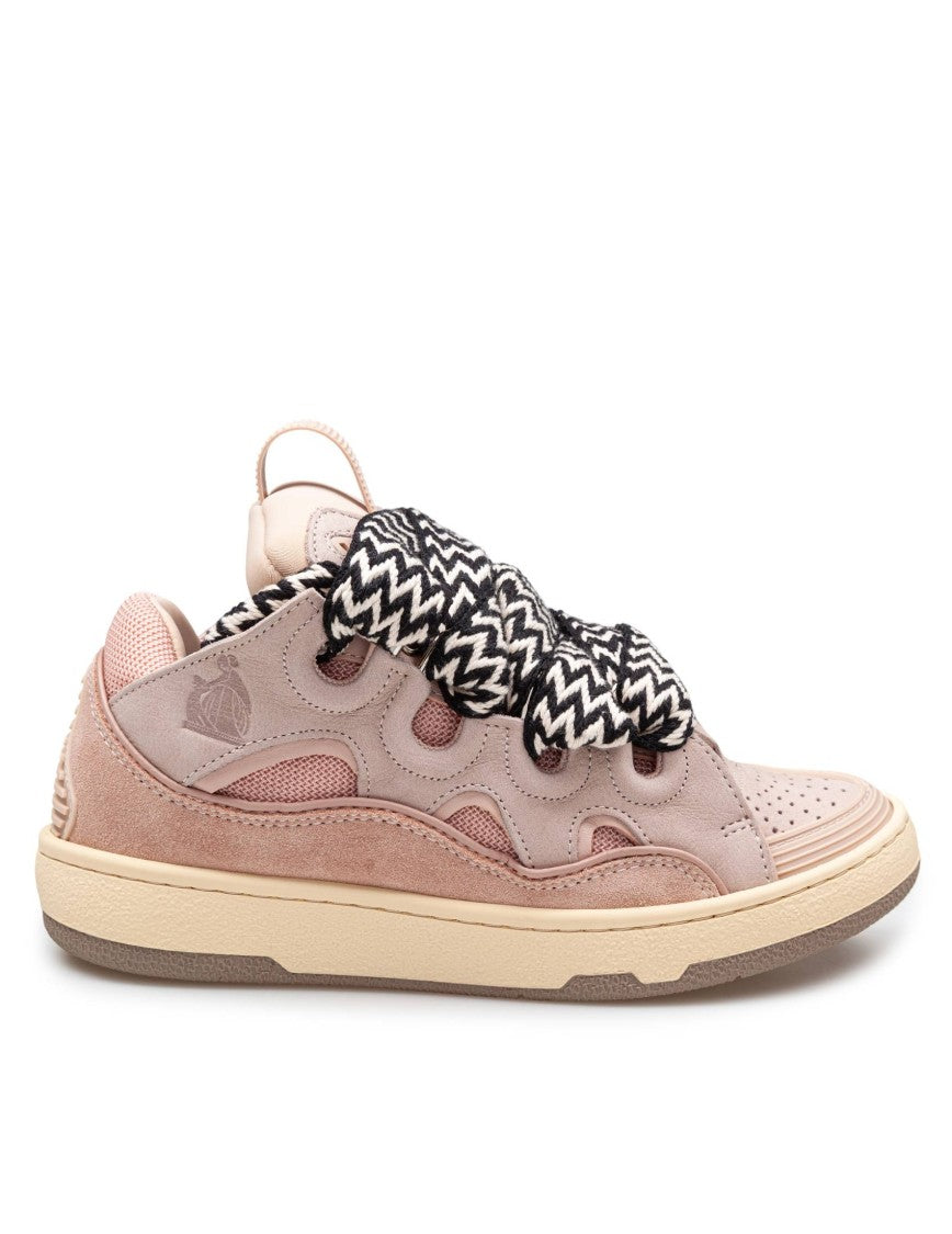 Lanvin Curb Sneakers In White And Pink Leather