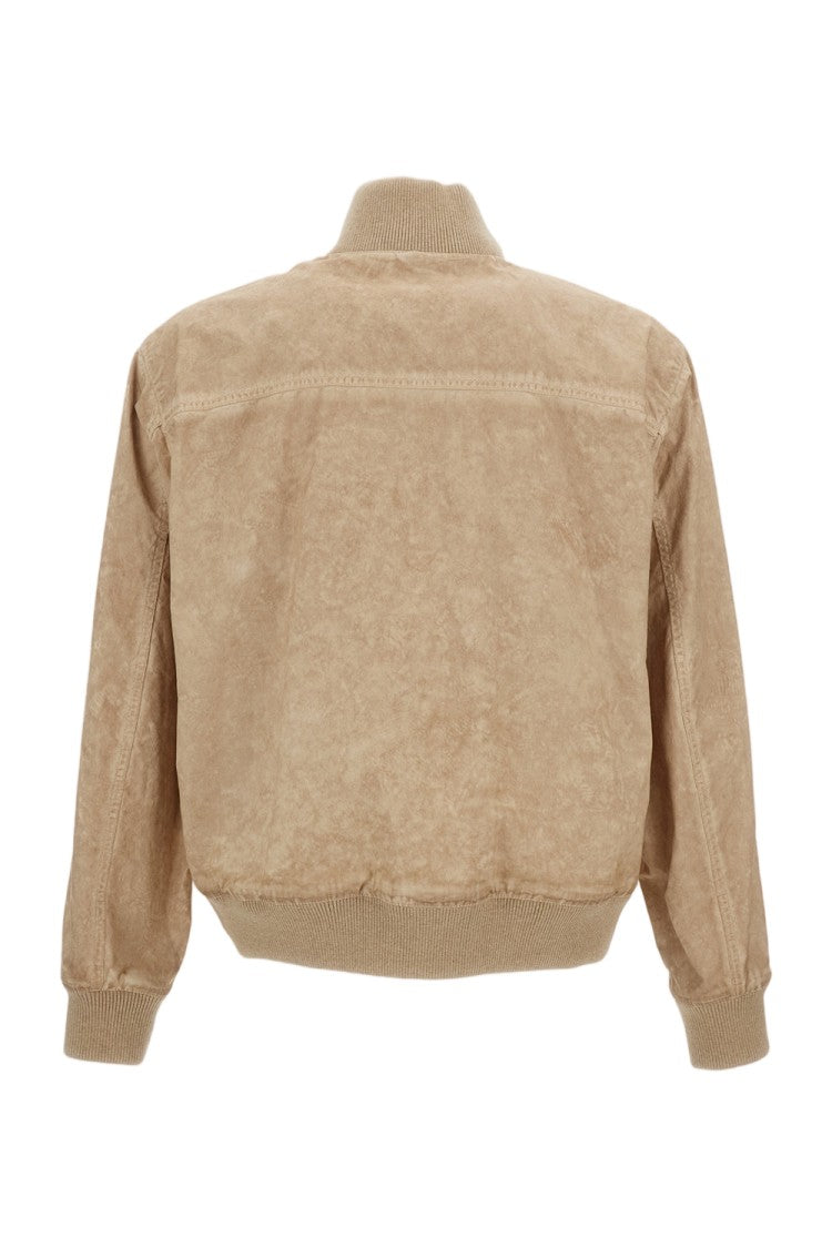 Fay Authentic Garment-Dyed Bomber Jacket With Rib-Knit Details