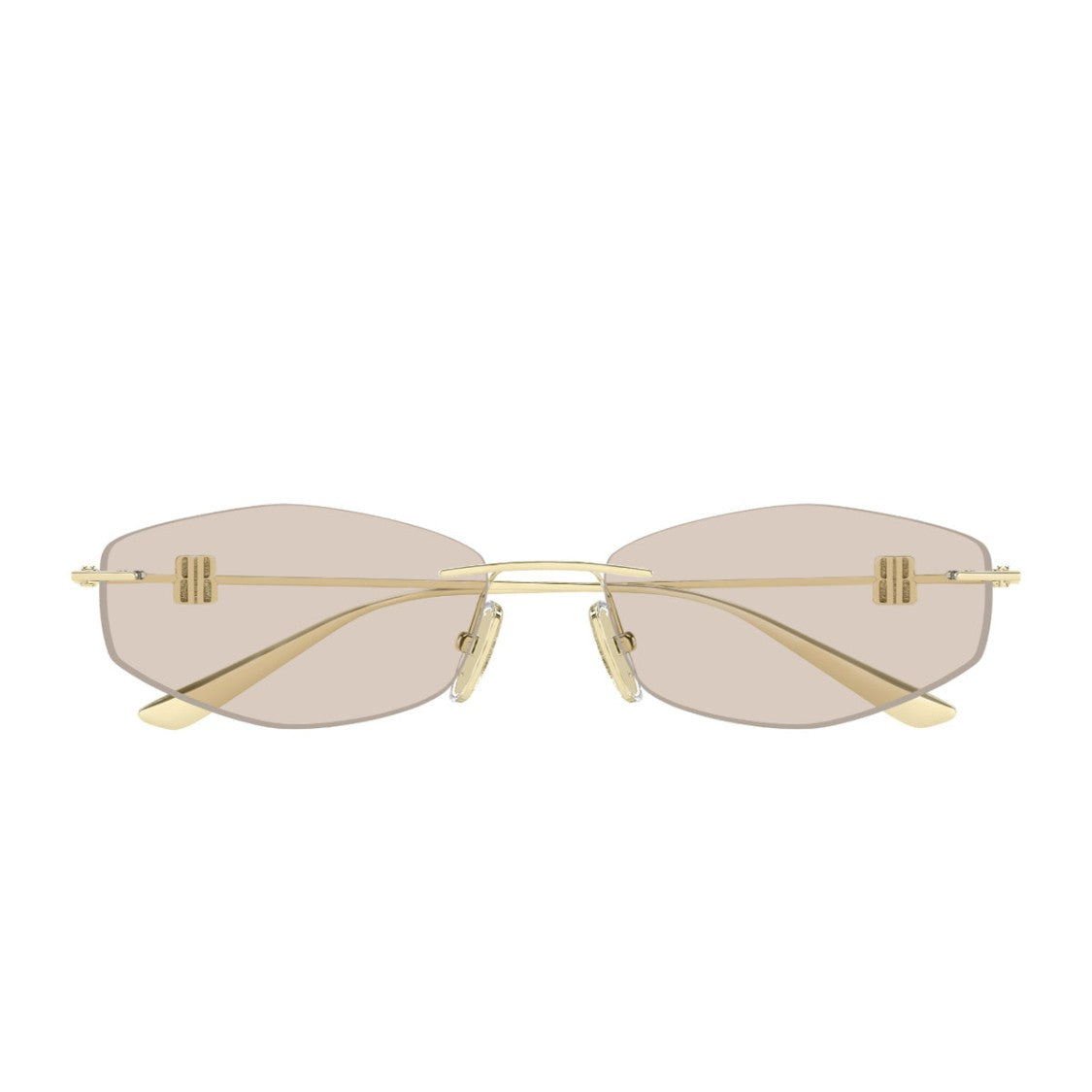 Balenciaga Gold Metal Sunglasses With Brown Lenses And Geometric Accents