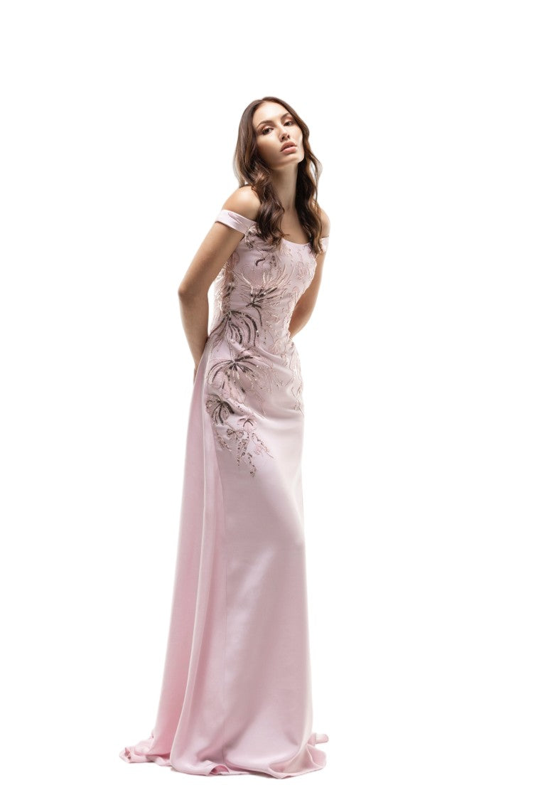 Saiid Kobeisy Off-Shoulder Crepe Dress With Cascading Embroidery