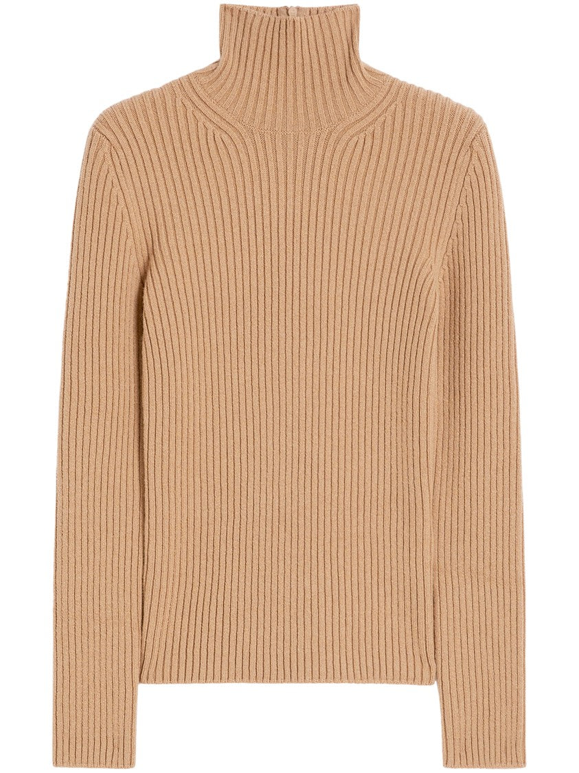 Max Mara Classic Brown Knit Sweater With Ribbed Details