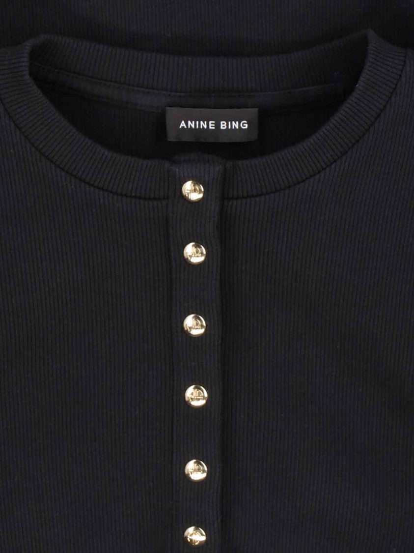 Anine Bing Ribbed Black Cotton Cardigan With Button Closure