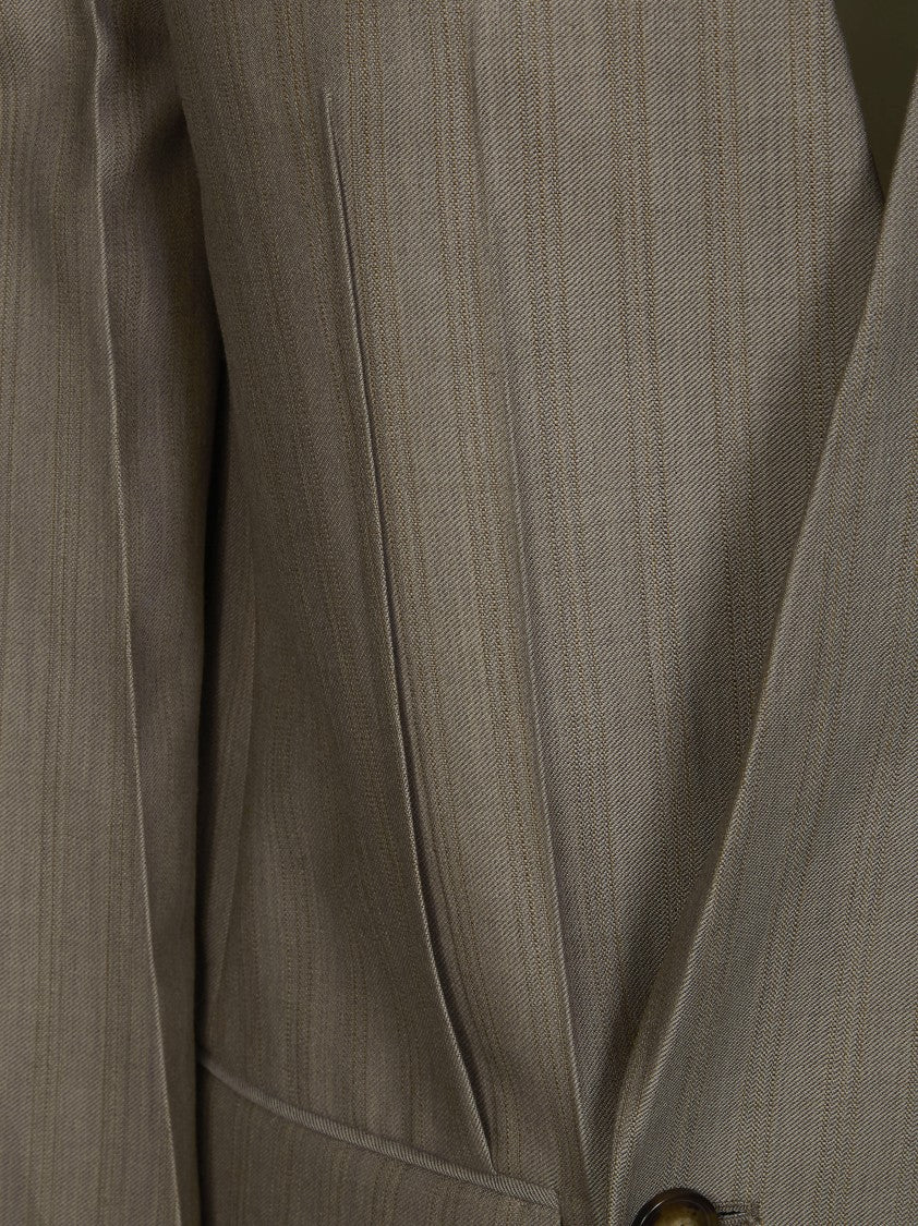 Victoria Beckham Muted Taupe Pinstripe Collarless Jacket