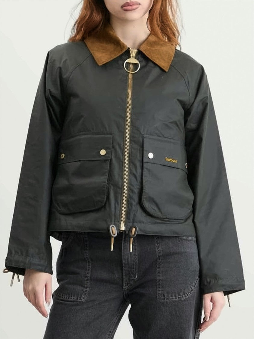 Barbour Cropped Utility Jacket With Corduroy Collar And Flap Pockets