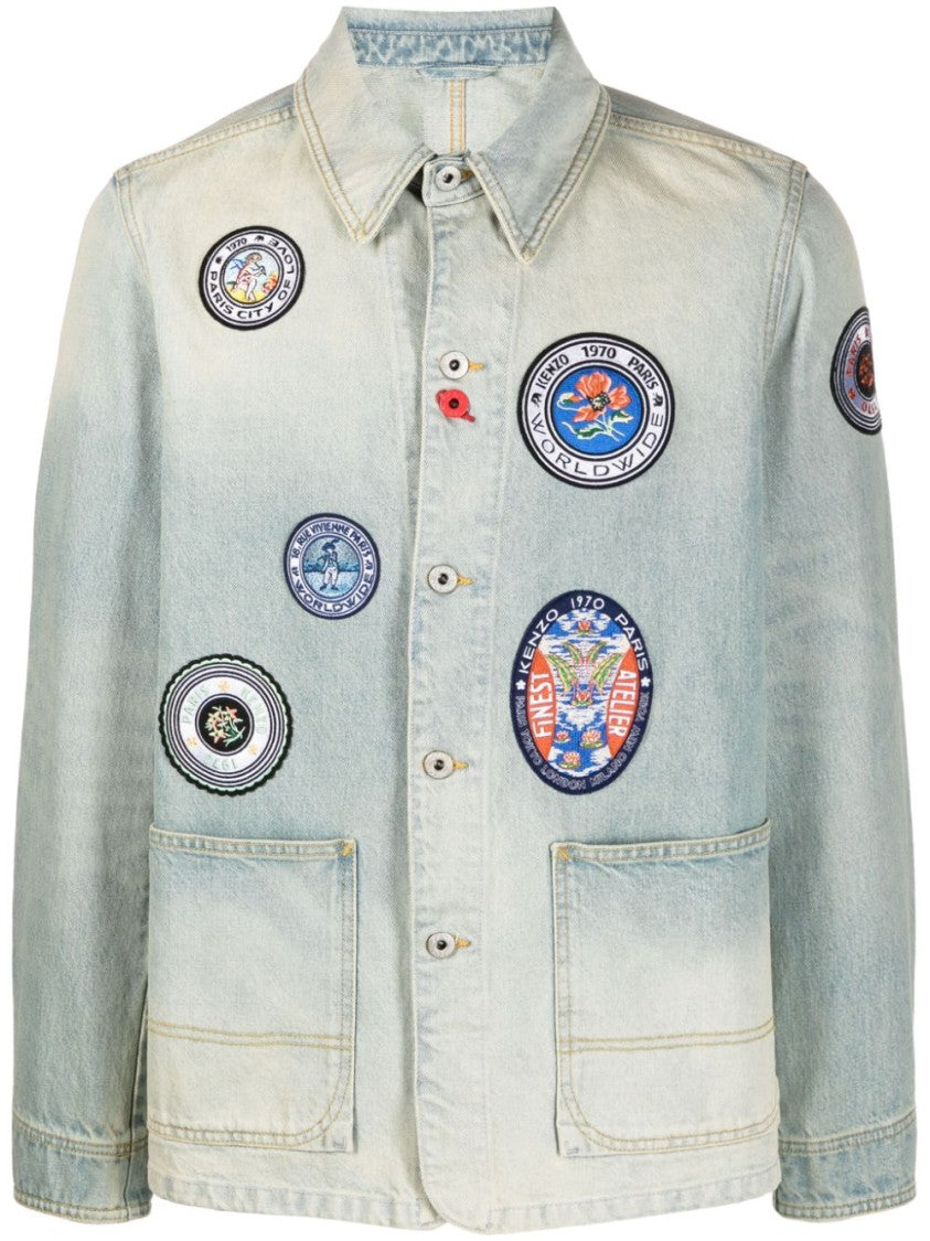 Kenzo Light Blue Washed Denim Patchwork Jacket