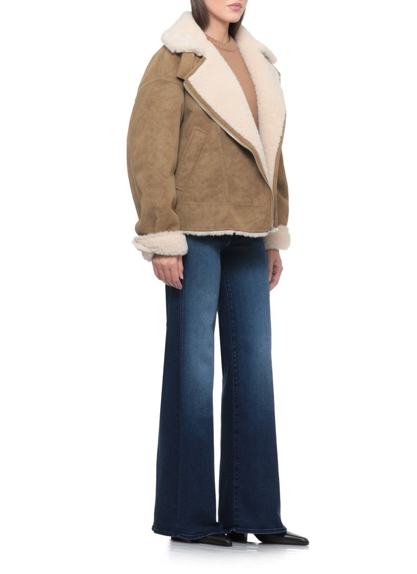 Stand Studio Asymmetrical Zip Brown Jacket With Plush Faux Fur Collar