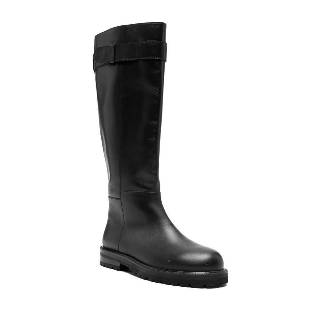 Adrianna Feretti Black Rugged Sole Zipper Detail Leather Boots