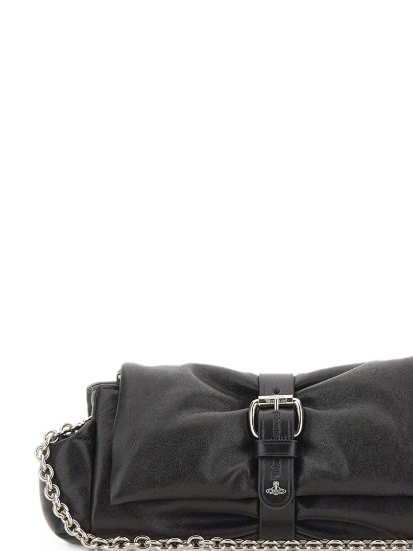 Vivienne Westwood Gathered Leather Clutch With Silver Accents