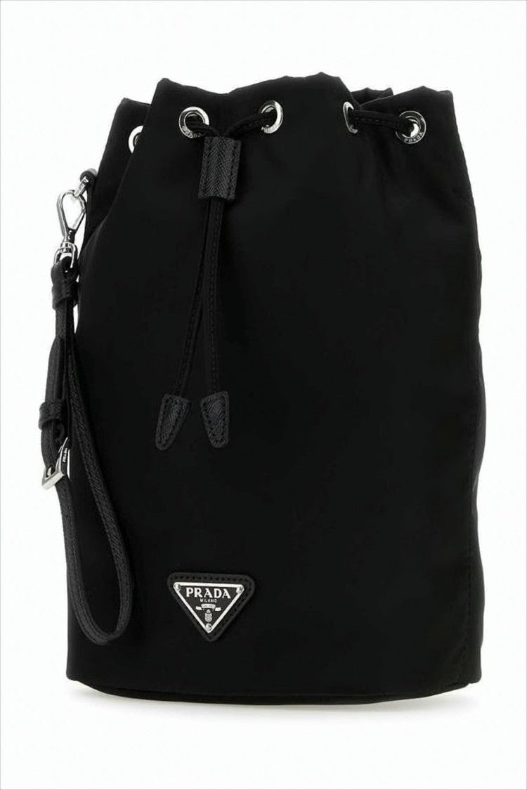 Prada Smooth Nylon And Leather Bag With Drawstring Closure