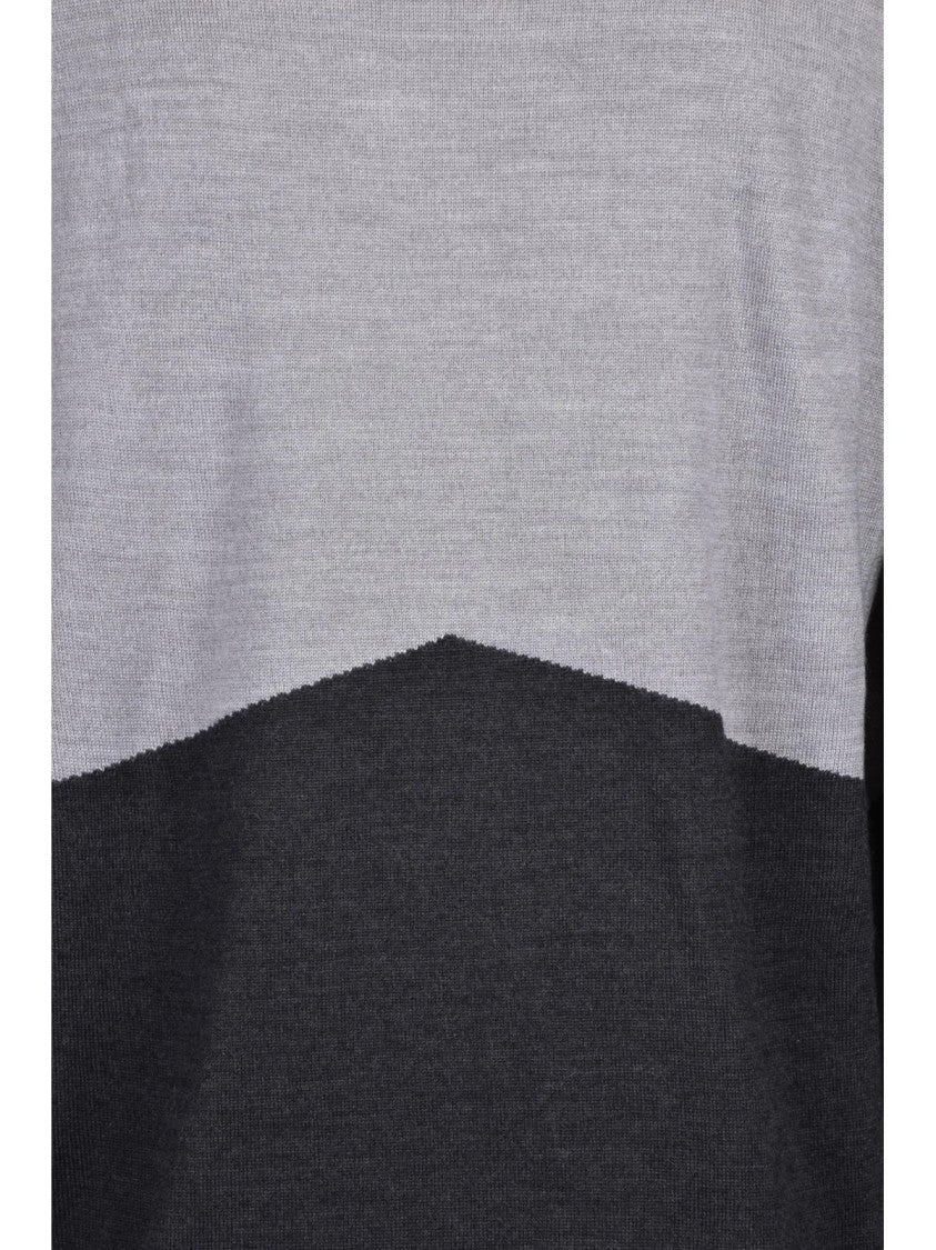 Armani Exchange Color-Block Grey Knit Sweater With Crew Neckline