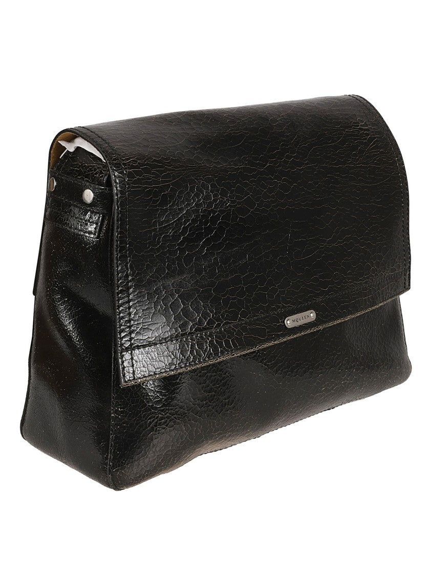 Alexander Mcqueen Textured Black Calf Leather Flap Bag