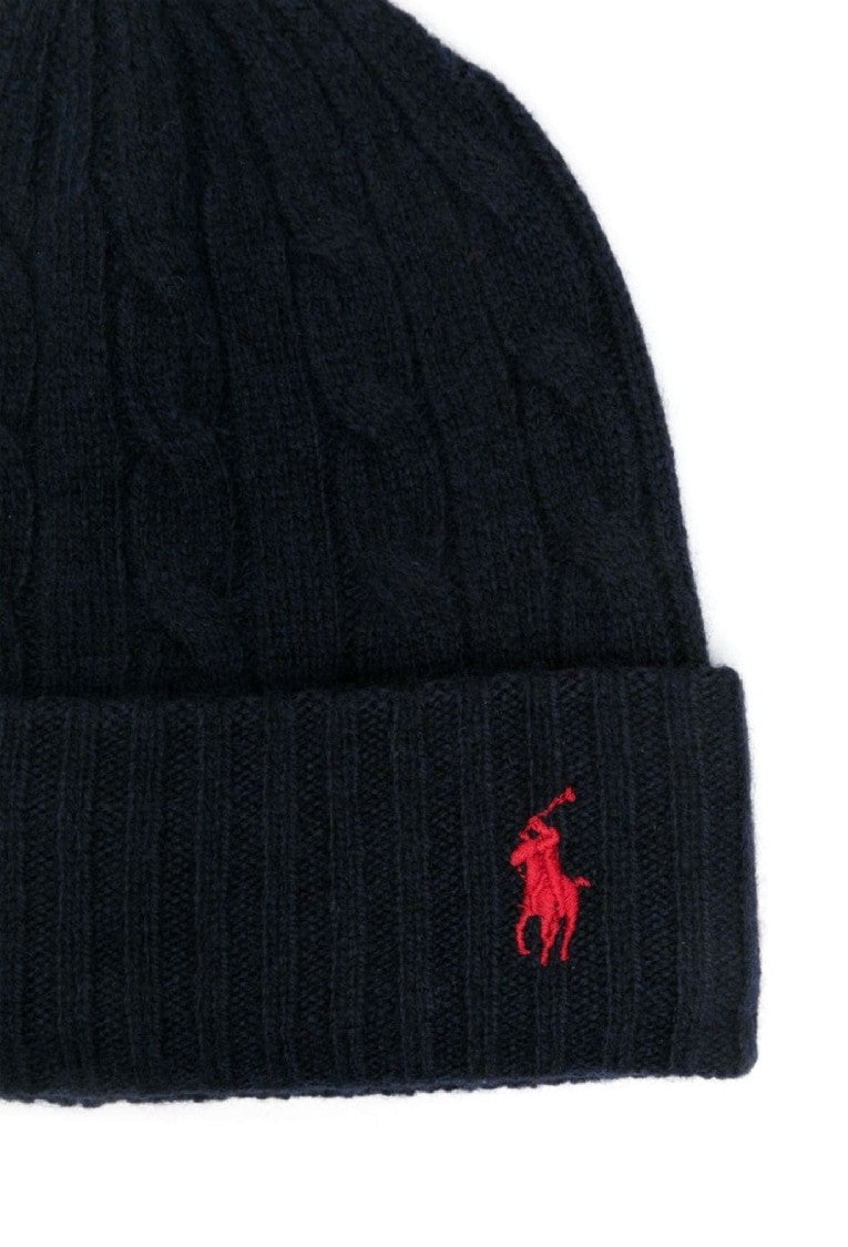 Polo Ralph Lauren Ribbed Cable Knit Hat In Wool-Cashmere Blend