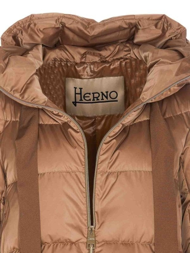 Herno Satin-Finish Brown Jacket With Fixed Hood