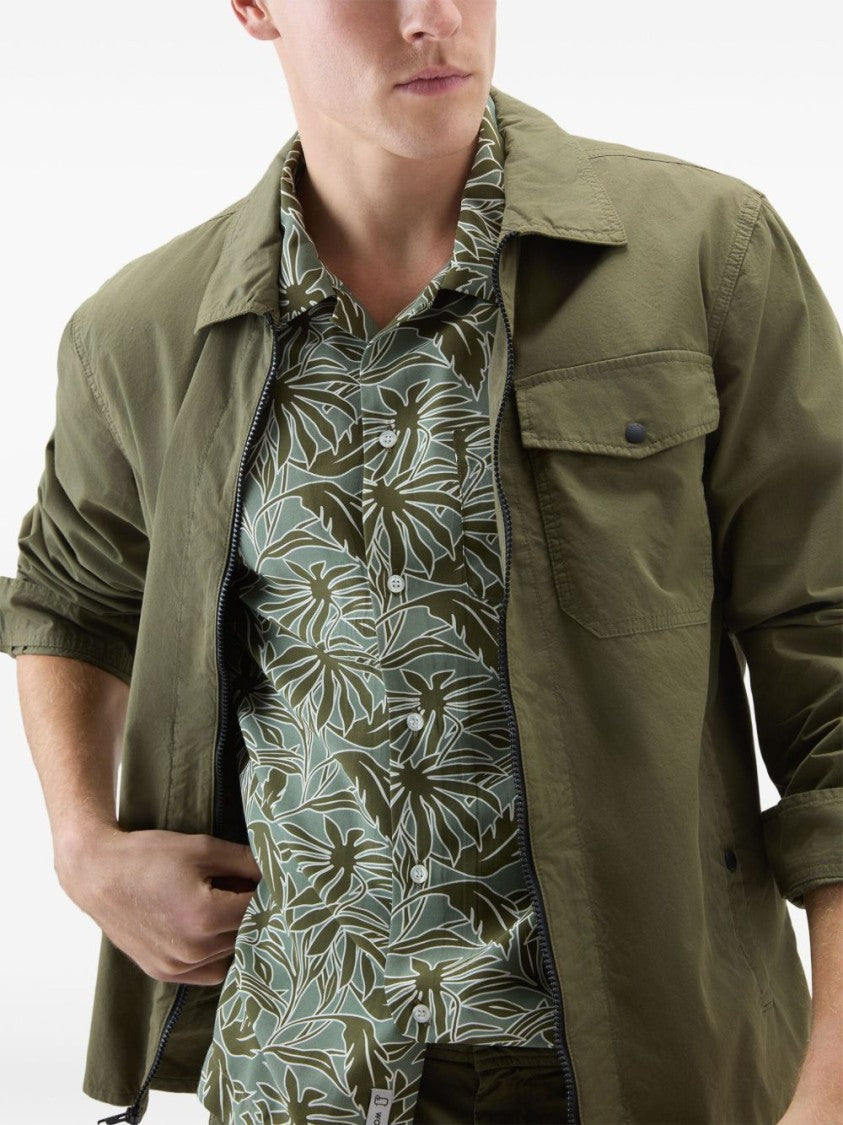 Woolrich Olive Green Cotton Gabardine Oversized Shirt