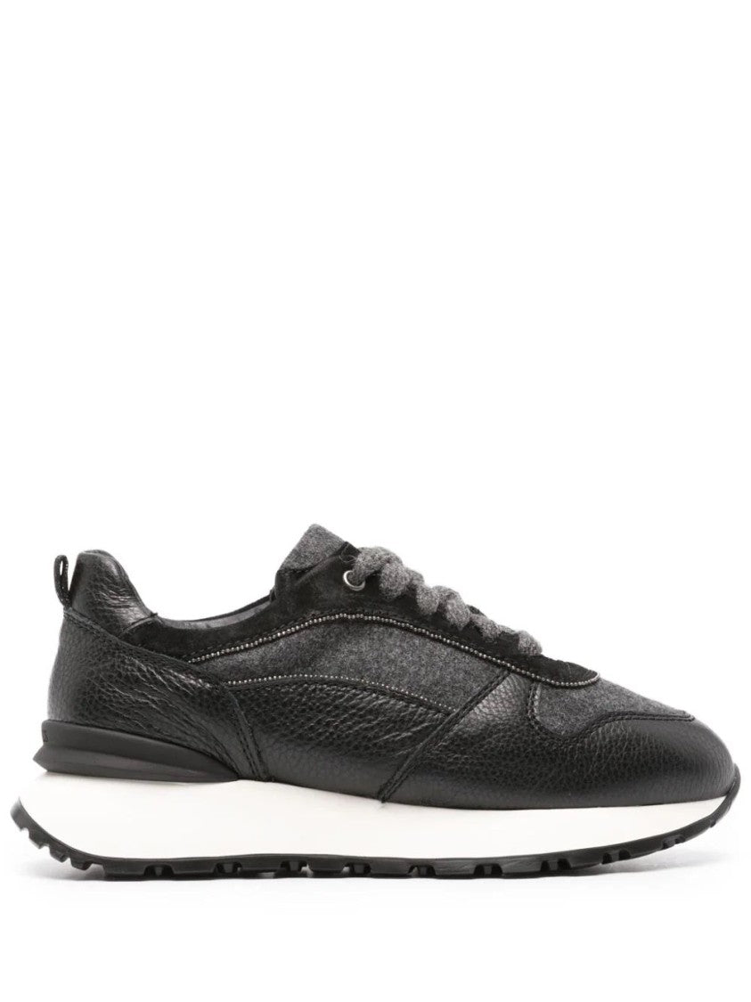 Doucal's Black Leather And Wool Trainers