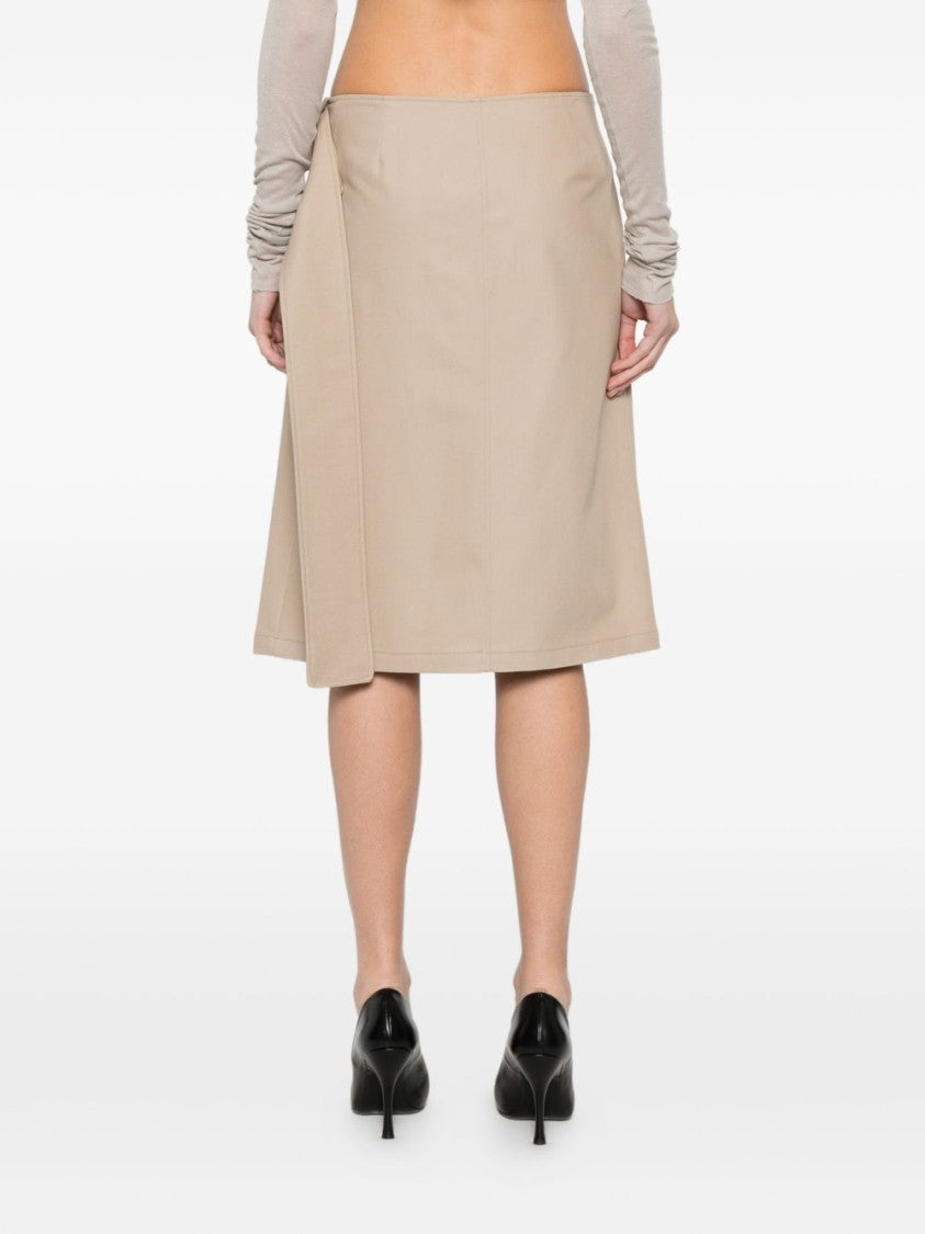 Courrèges Beige Midi Skirt With Flap Pocket And Buckle Fastening