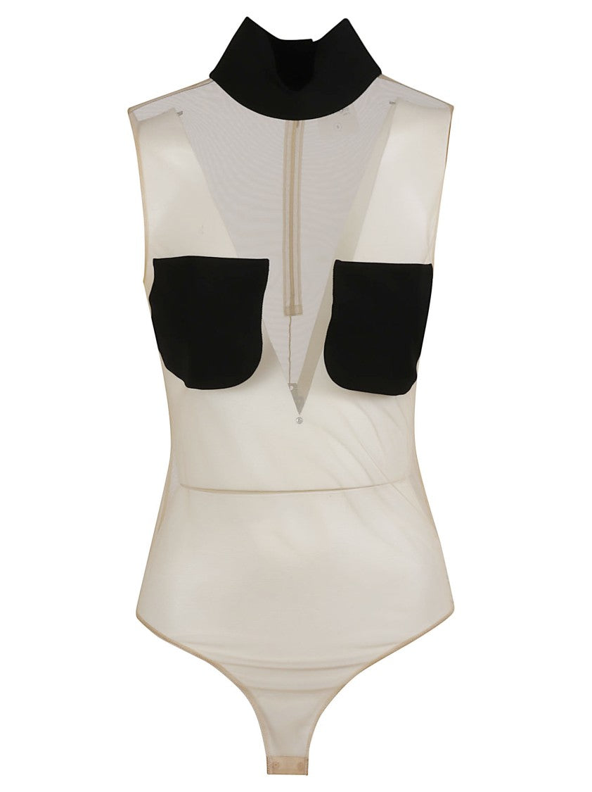 Courrèges Two Pocket Illusion Sheer High Collar Bodysuit