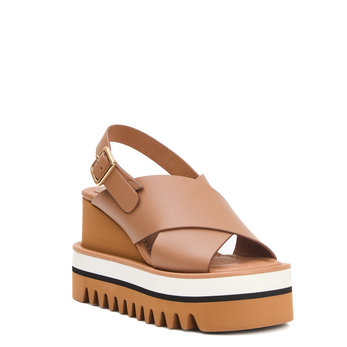 Paloma Barceló Camel Leather Crossover High Wedge