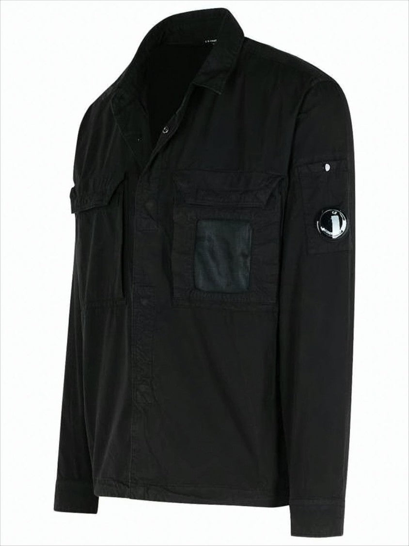 C.P. Company Button-Up Black Casual Jacket With Distinctive Logo Patch