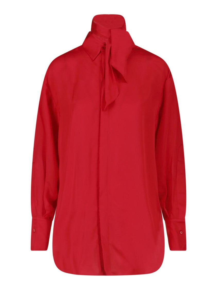 Sa Su Phi Red Voluminous Sleeve Scarf Detail Blouse