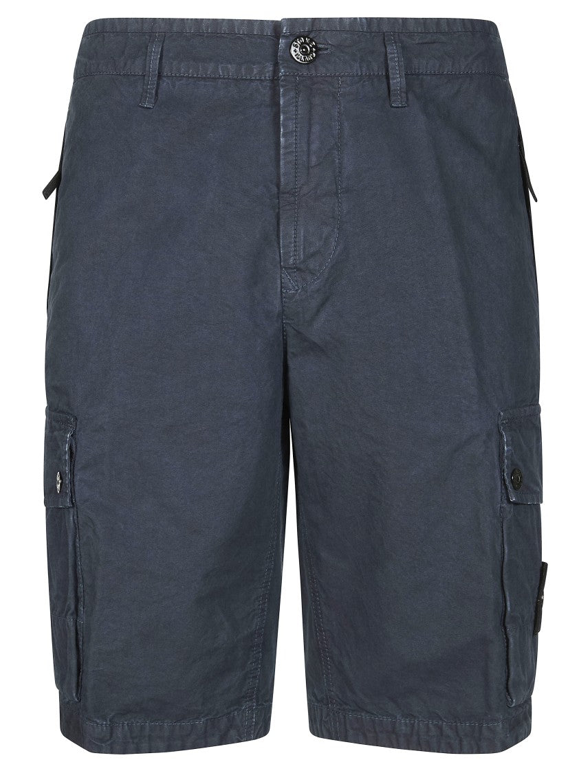 Stone Island Blue Cotton Multiple Pockets Shorts