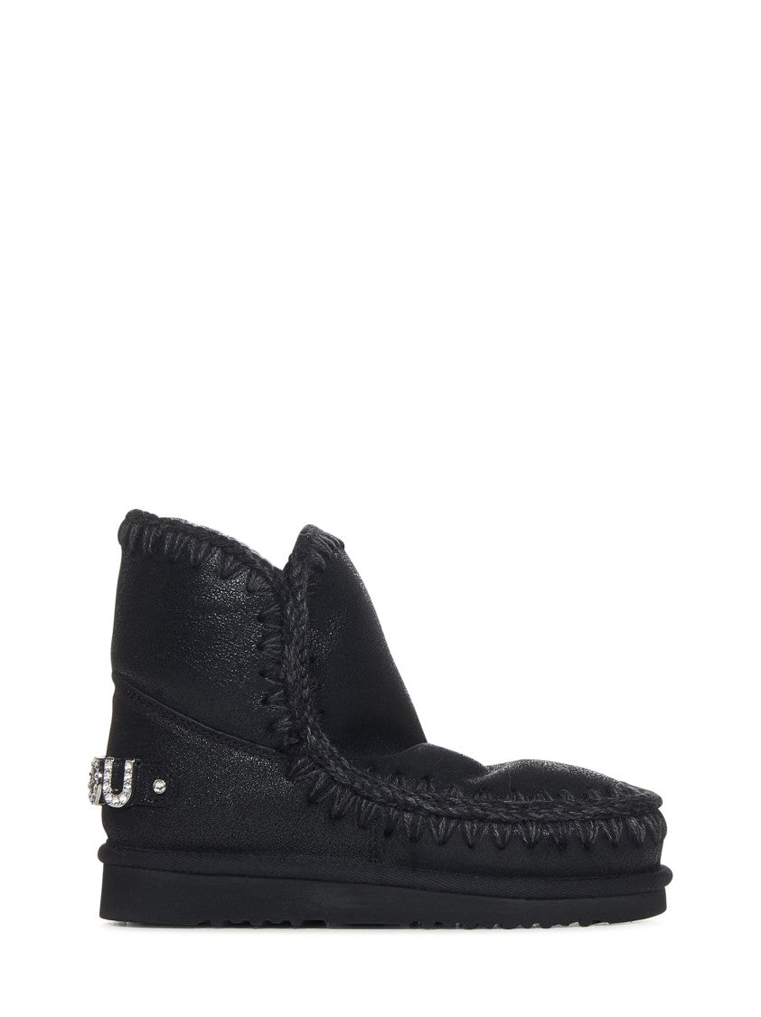 Mou Cracked Black Double-Face Sheepskin Eskimo Ankle Boots