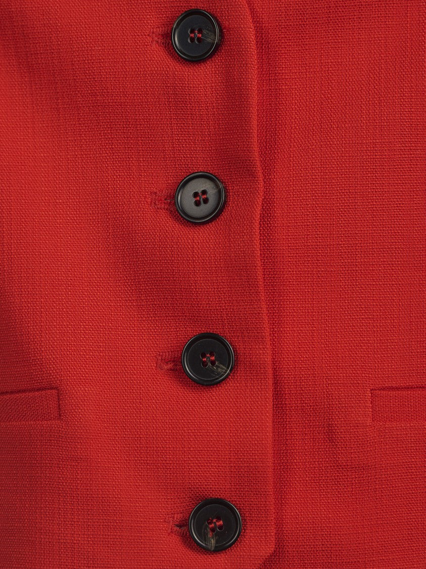 Msgm Tailored Red Vest With V-Neckline