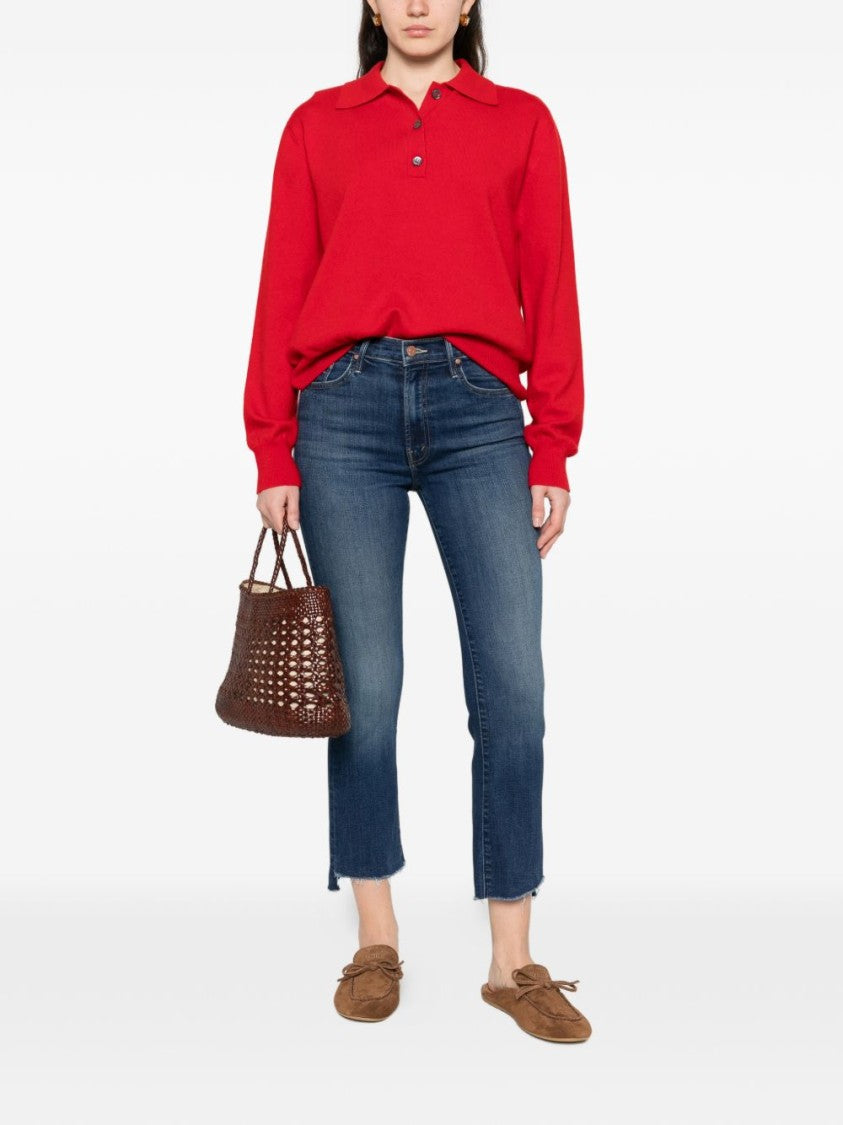 Mother Mid-Rise Straight-Leg Jeans With Frayed Hems