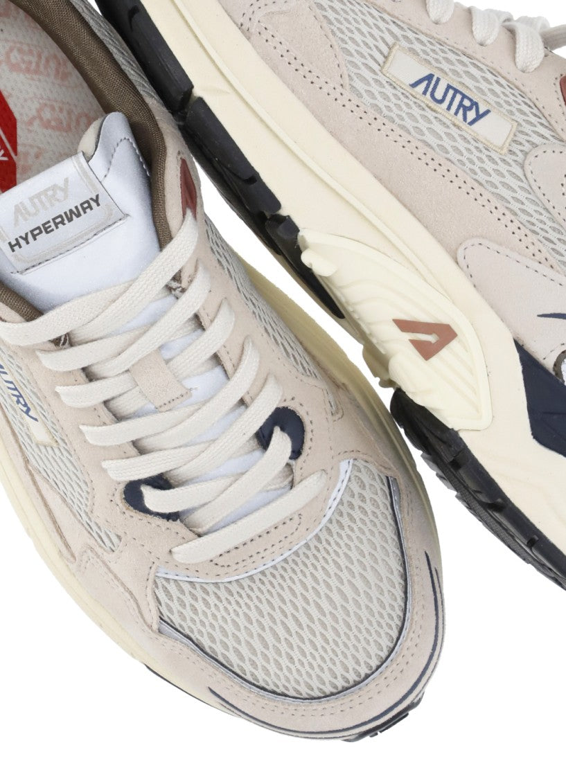Autry Beige Suede Blue Trim Low-Top Sneakers