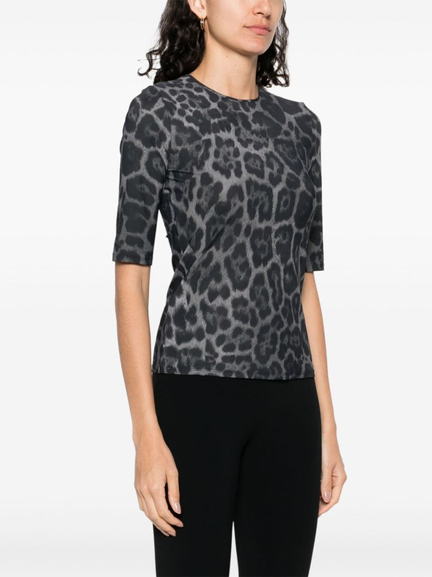 Stella Mccartney Leopard Print Short Sleeve Top With Classic Crew Neck