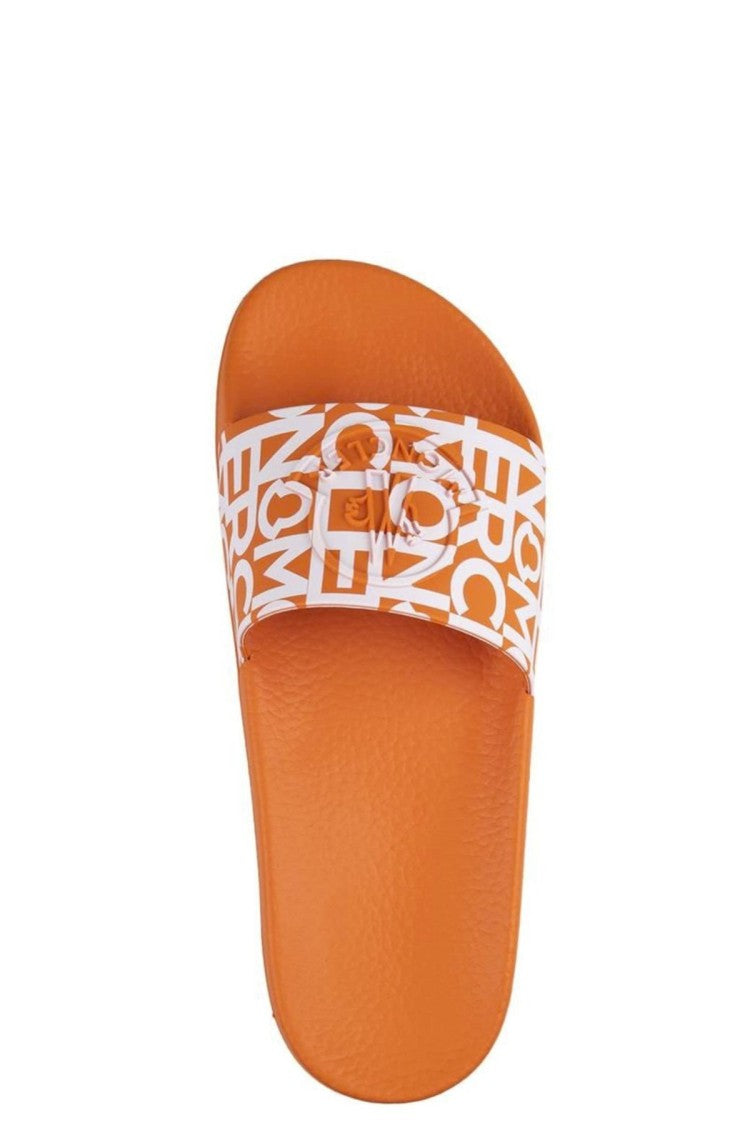 Moncler Orange Molded Logo-Lettering Strap Rubber Slides