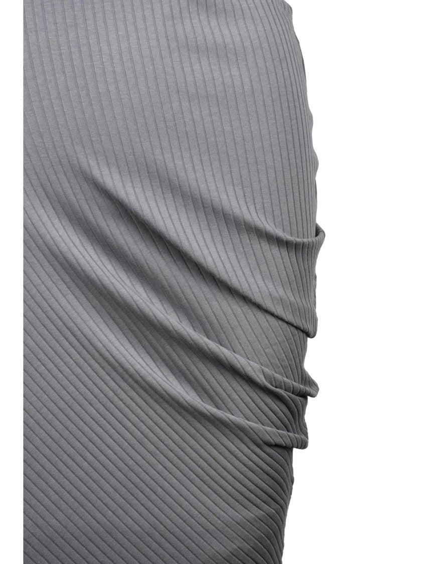 Dries Van Noten Grey Ribbed Cotton-Blend Asymmetric Midi Dress