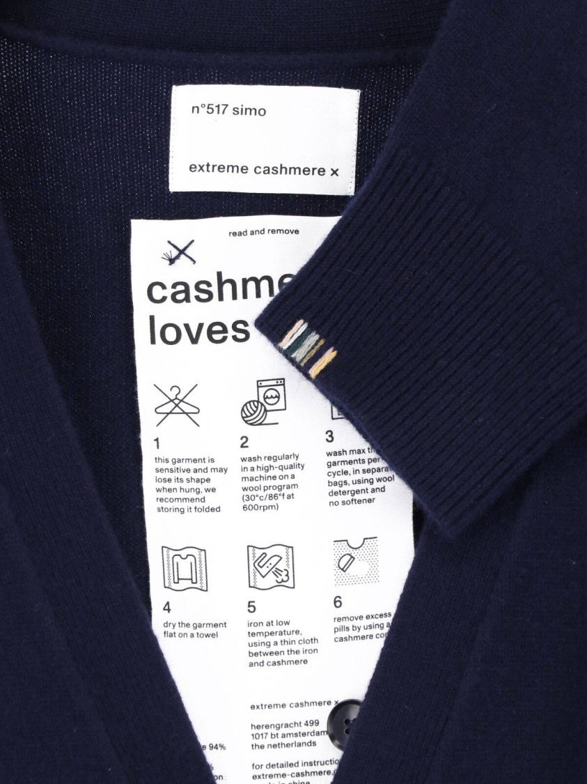 Extreme Cashmere Blue Simo V-Neck Cashmere Button Cardigan