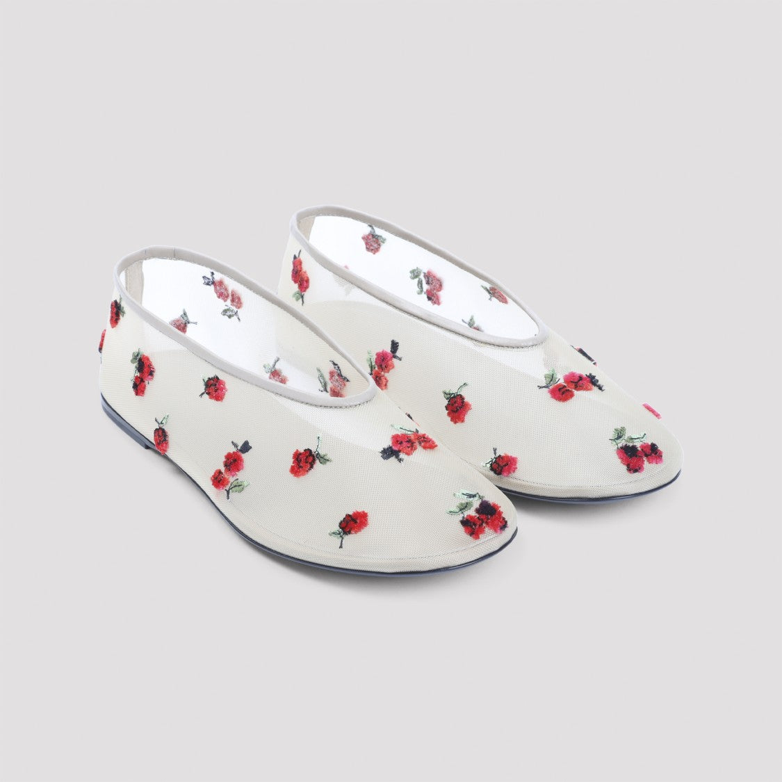 Khaite Translucent Floral Flats With Rounded Toe Design