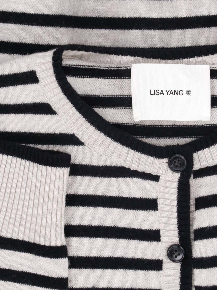 Lisa Yang Striped Cropped Button-Down Knit Sweater