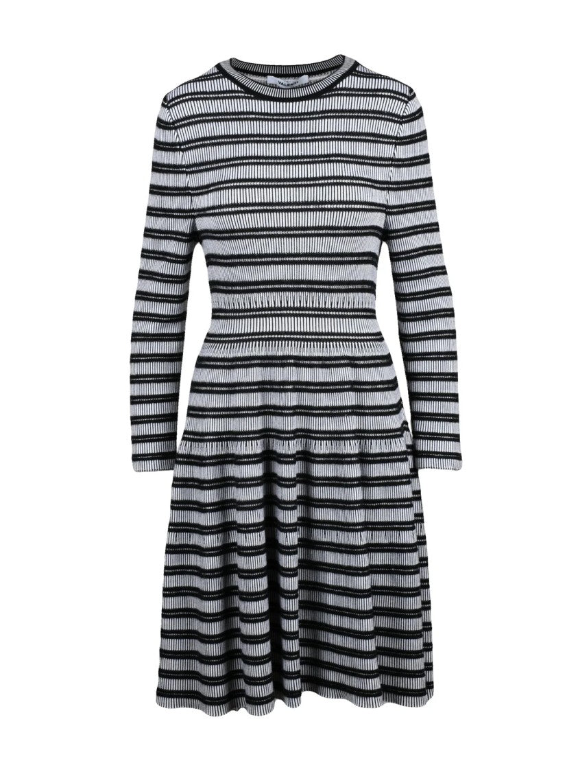 Valenti White/Black Flared Ultrafine Merino Wool Dress