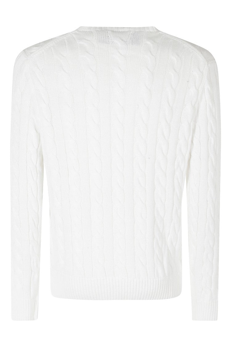 Polo Ralph Lauren White Crew Neck Ribbed Trim Cotton Sweater