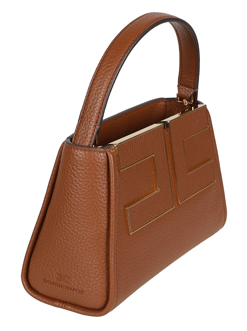 Elisabetta Franchi Textured Brown Handbag With Geometric Design And Top Handle