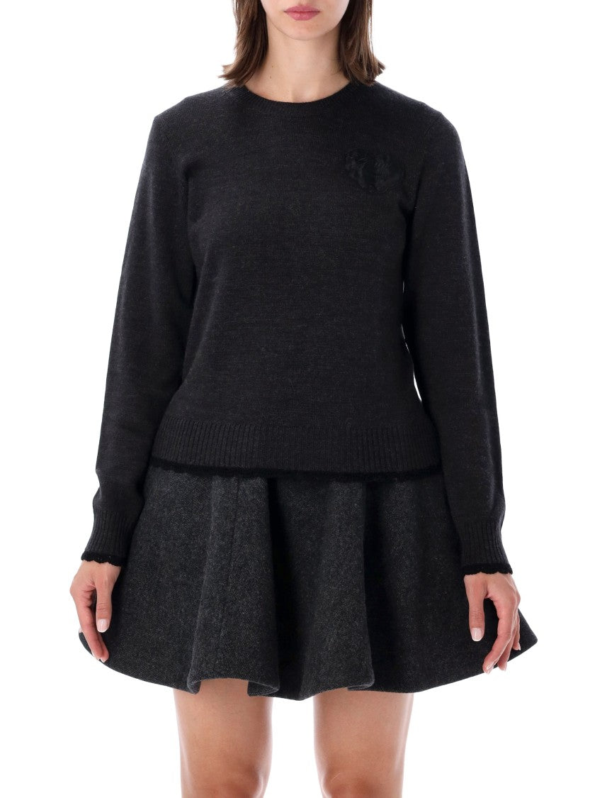 Ganni Lace-Detail Crewneck Sweater With Relaxed Fit