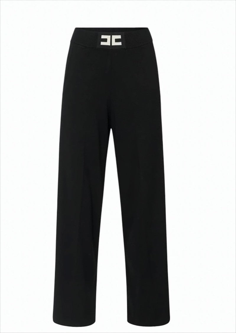 Elisabetta Franchi Palazzo Fit Viscose Trousers With Shiny Accents