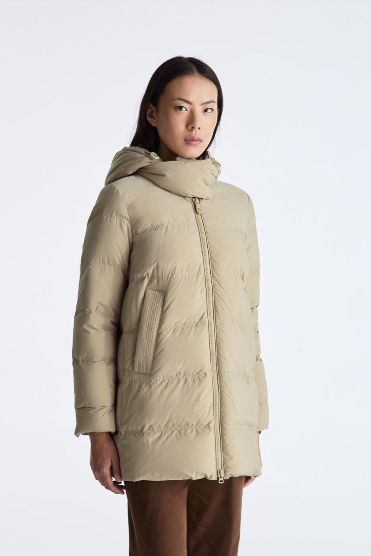 Peuterey Sand Hooded Mid-Length Down Puffer Jacket