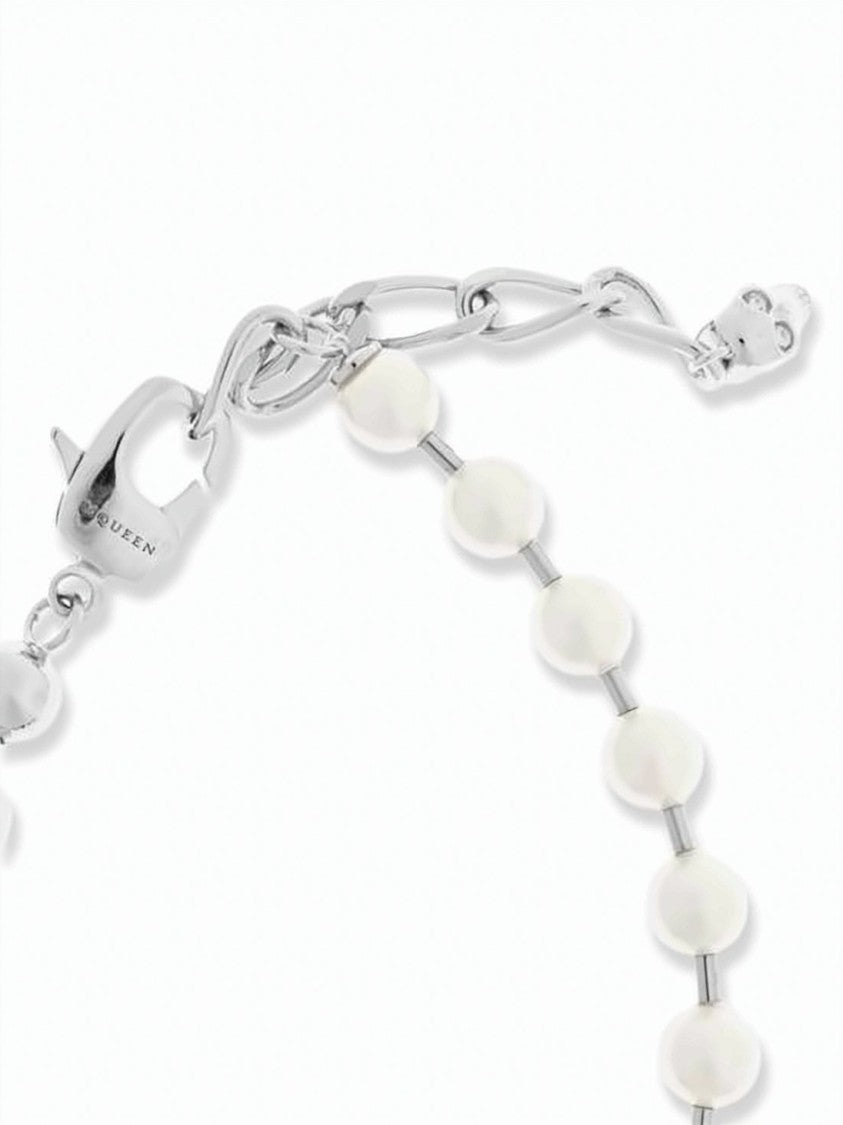 Alexander Mcqueen Palladium-Finish Bracelet With Skull Charm And Rectangular Plate