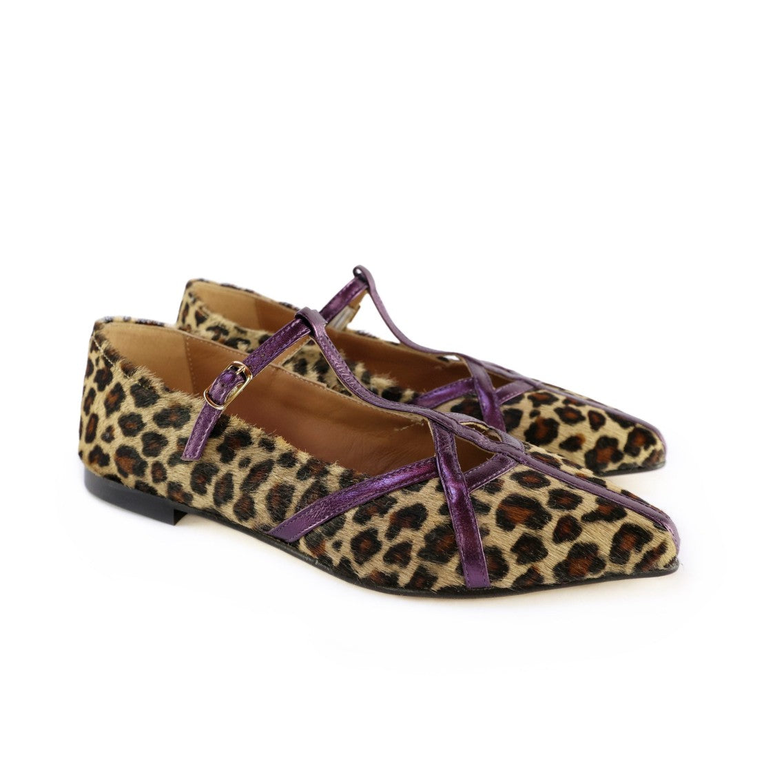 Ton Gout Leopard Print Ballerina Flats With Strappy Design