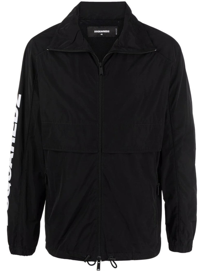 Dsquared2 Sleek Black Sports Jacket With Drawstring Hem And Modern Detailing
