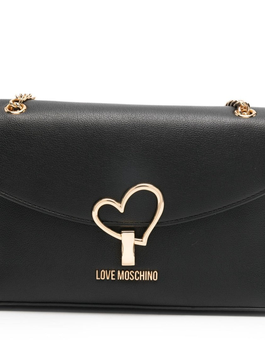 Love Moschino Structured Black Shoulder Bag With Gold Clasp And Chain Strap