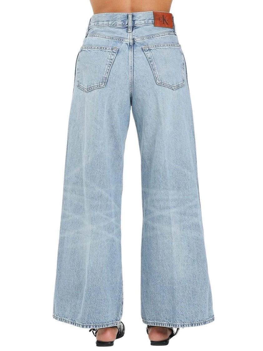 Calvin Klein Jeans Light Blue Cotton Wide-Leg Jeans